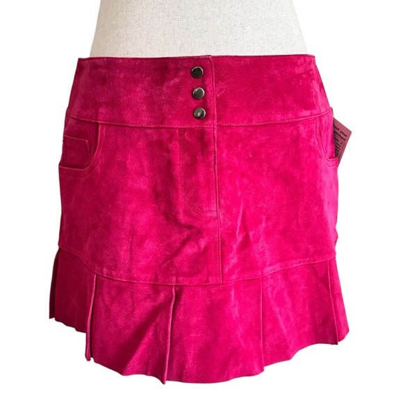 Vintage 90's Hot Pink Genuine Suede Pleated Mini Skirt